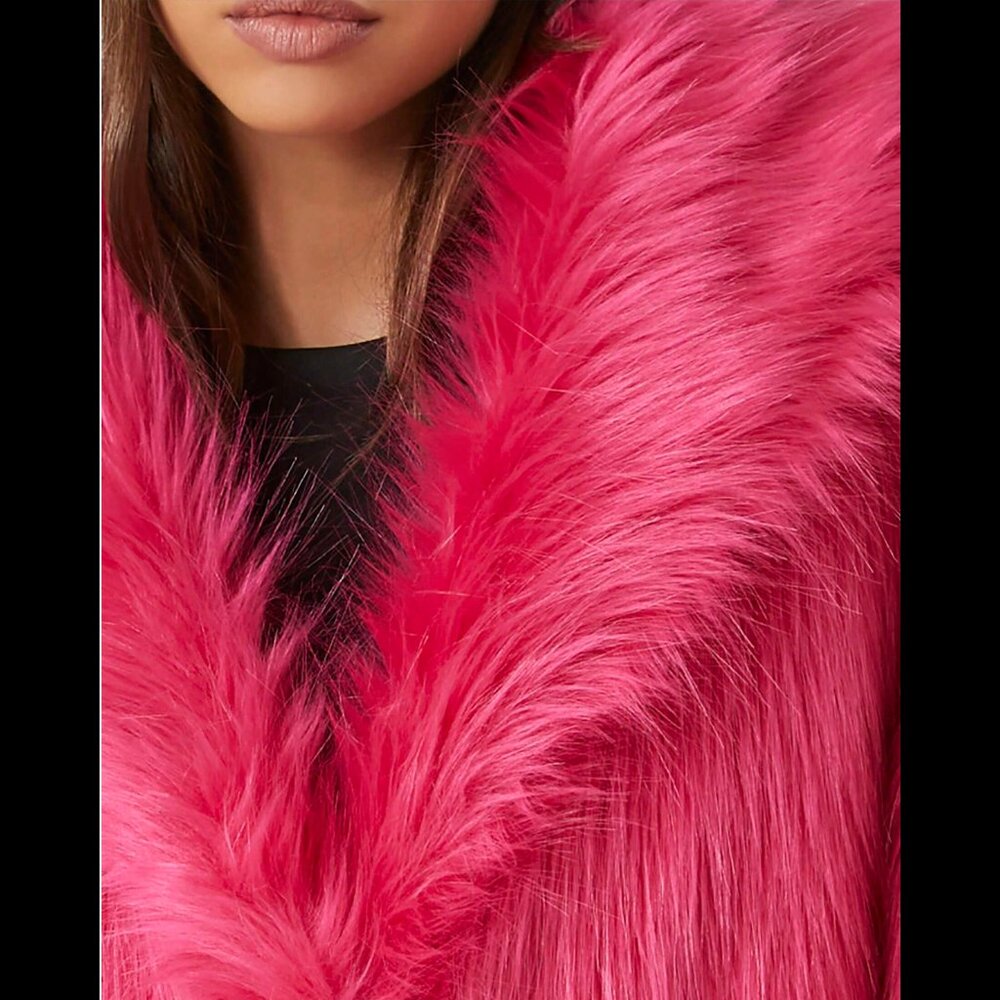 💋GORGEOUS💋 Faux Fox Fur Coat in Magenta Pink - Picture 5 of 16